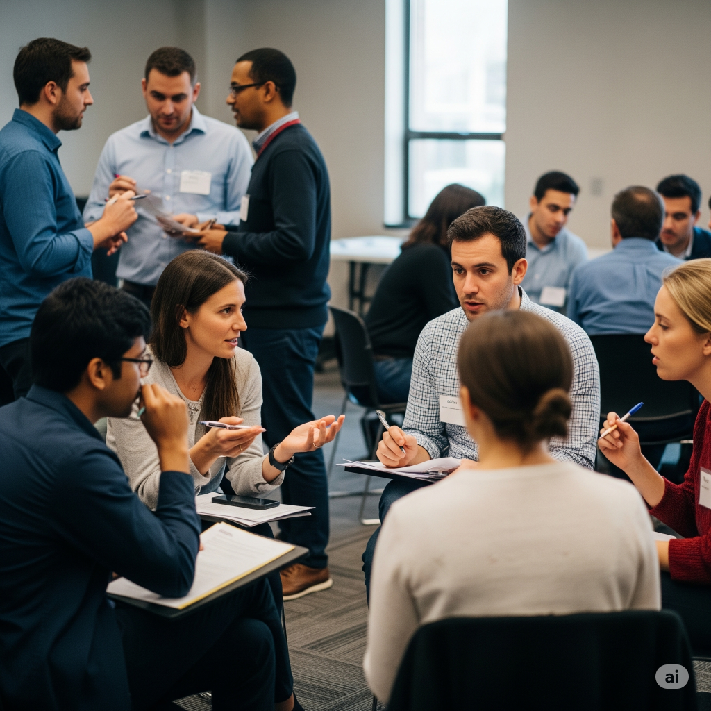 A chapter meeting, where several members are gathered and discussing